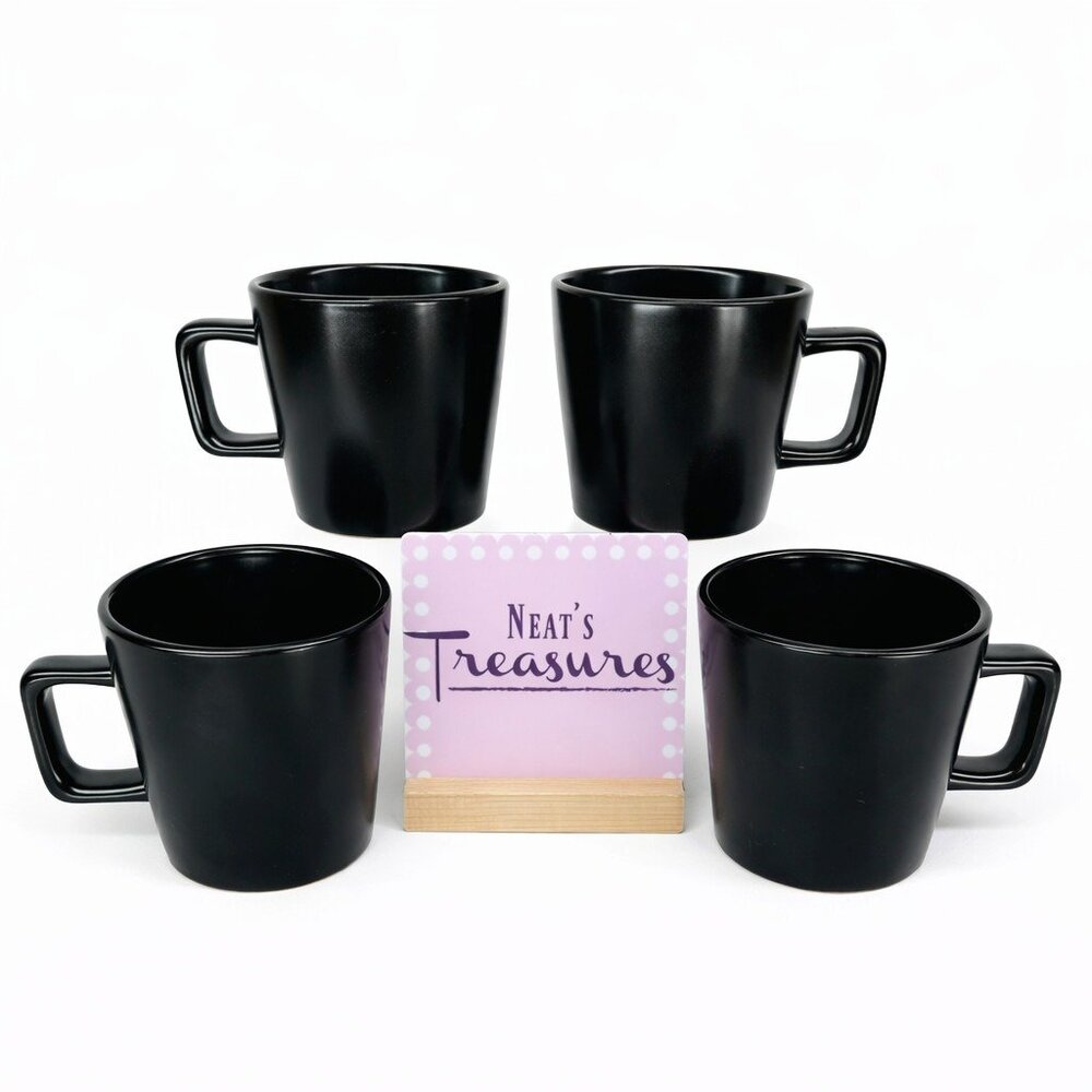 Stone + Lain CELINA Matte Black Modern Coupe 12oz Stoneware Cups Mugs Set of 4